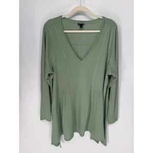 Torrid Tunic Women 3 Green Waffle Knit V-Neck Sharkbite Babydoll Top